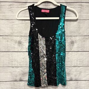 Say What? Women’s sleeveless Sequined Tank Top Party Size M Y2K Preppy